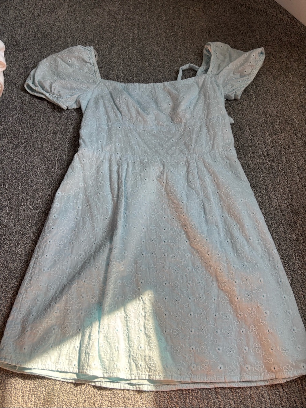 B Darlin Light Blue Eyelet Puff Sleeve Mini Dress